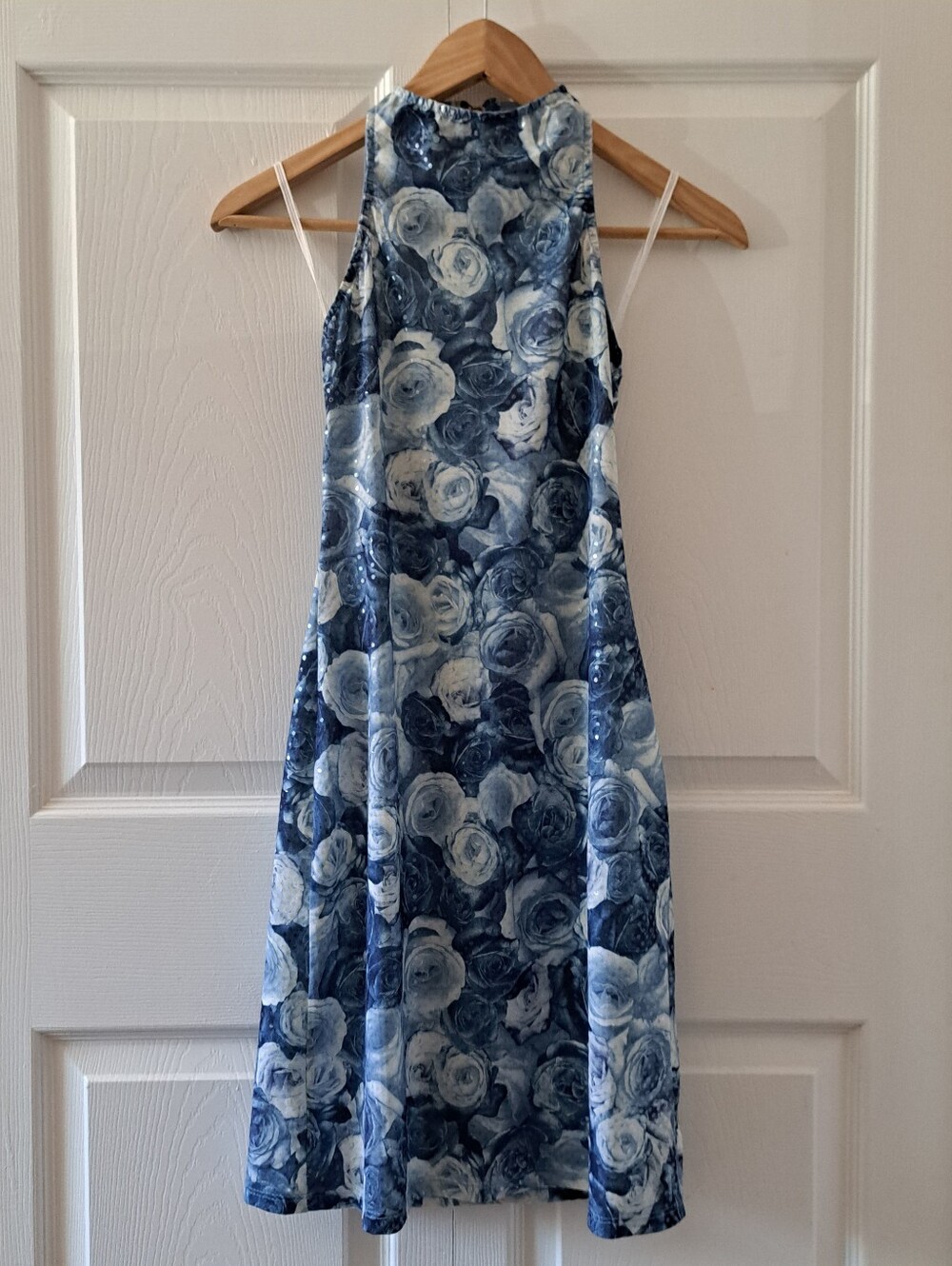Ladies Q&A 00s Vintage Y2K Blue Floral Halter Tube Dress Size Small